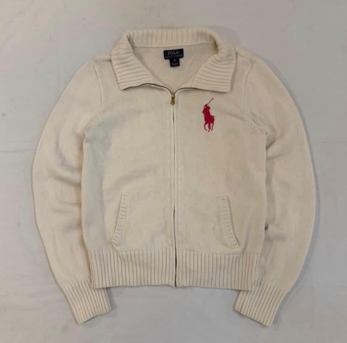 폴로 랄프로렌 빅포니 코튼 니트집업 아이보리 핑크 상품이미지1