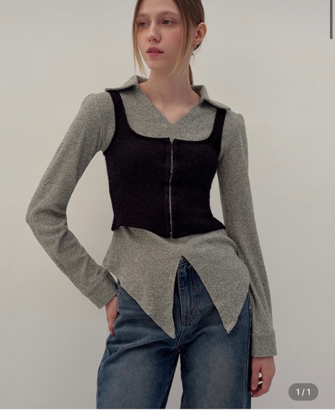yuse WOOL KNITTED BLOCK SHIRT TOP 상품이미지1