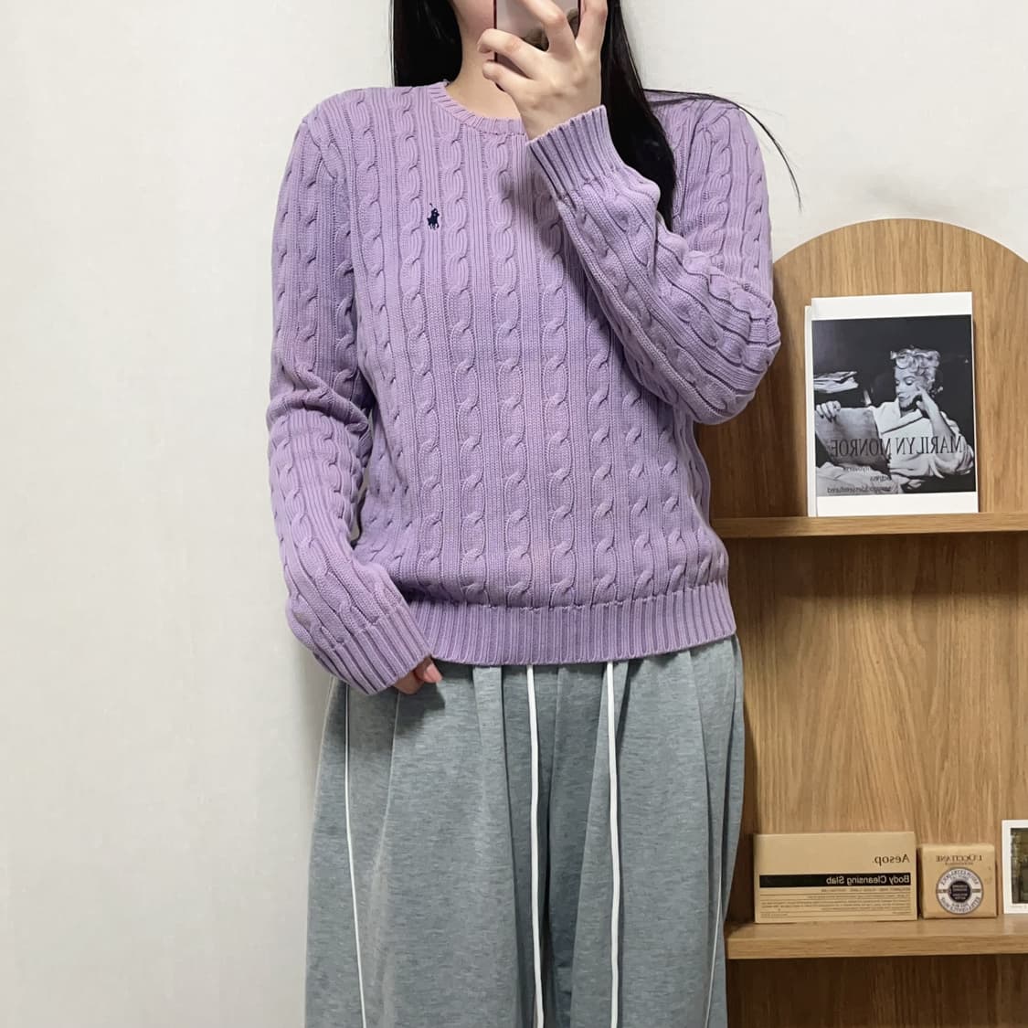 [정품] 폴로 보라 / 네이비포니 꽈배기 니트 [ L ] 상품이미지1