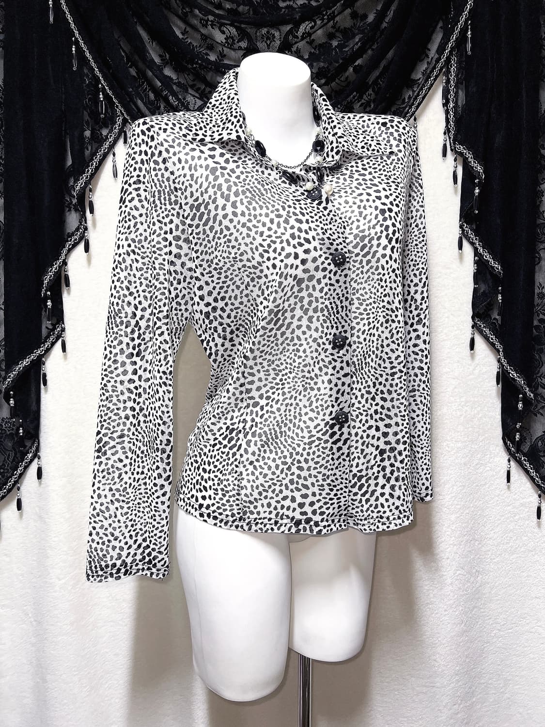 레오파드 호피 시스루 블라우스 셔츠 오네갸루 펑크 헤이세이 시부야 핀터 상품이미지4