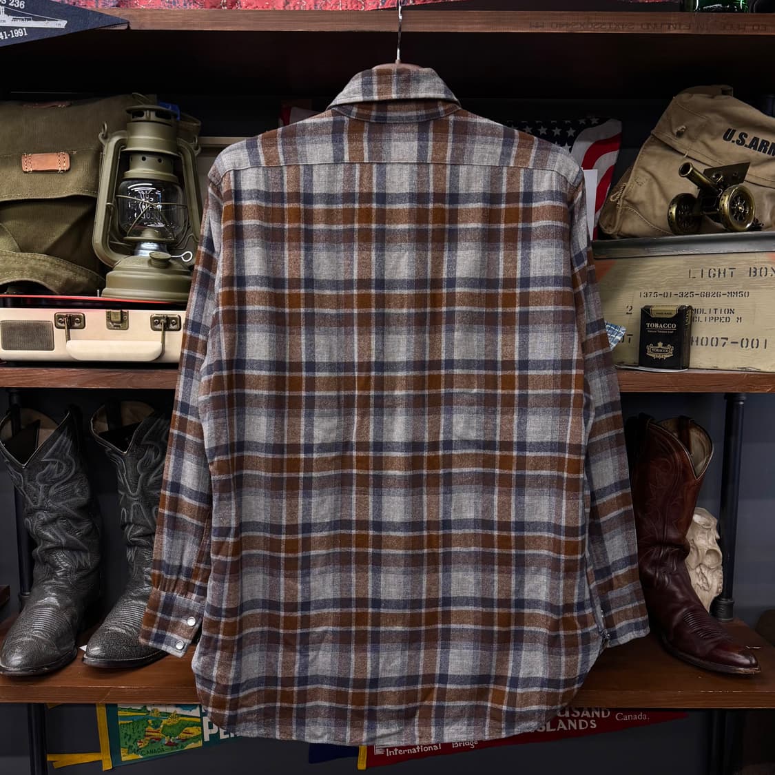 80s 펜들턴 퓨어 버진 울 플란넬 워크 체크 셔츠 펄 스냅 N123 상품이미지2