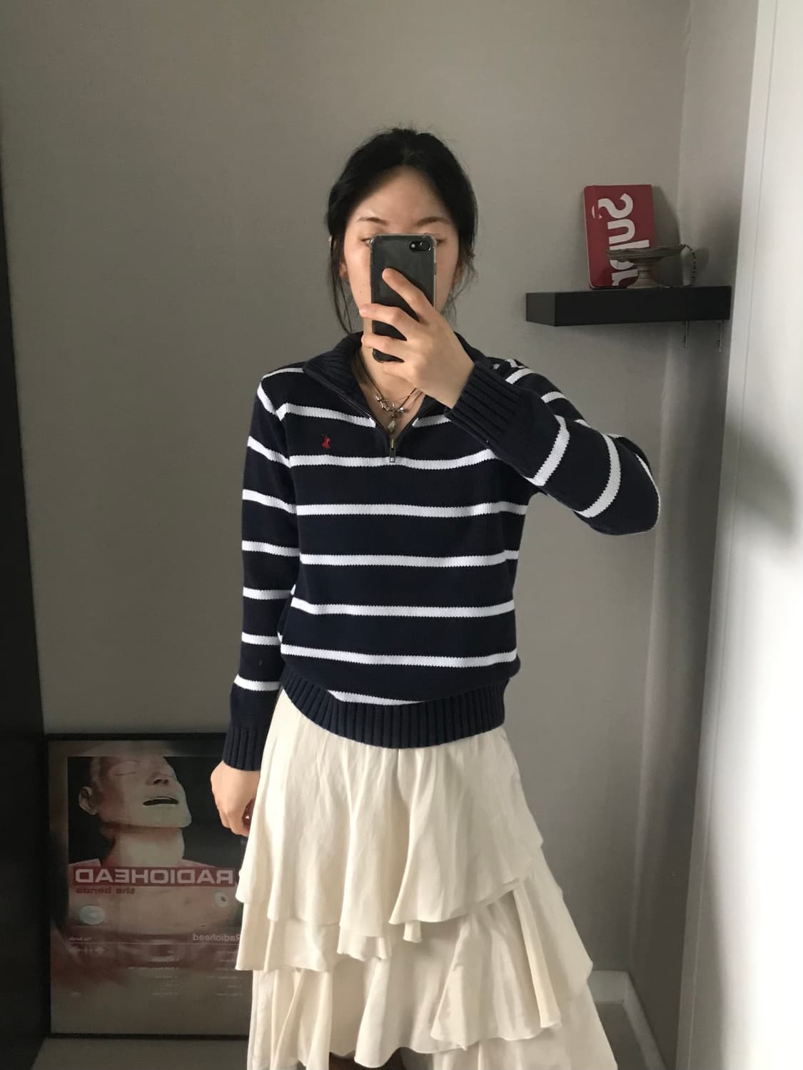 폴로 랄프로렌 포니 로고 스트라이프 반집업 니트 상품이미지1