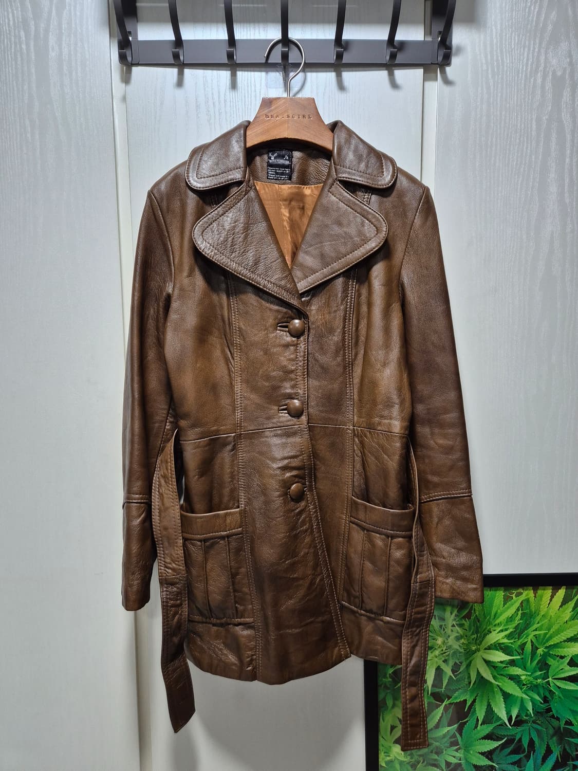 빈티지 멕시코 브라운 리얼가죽 벨티드 자켓 상품이미지1