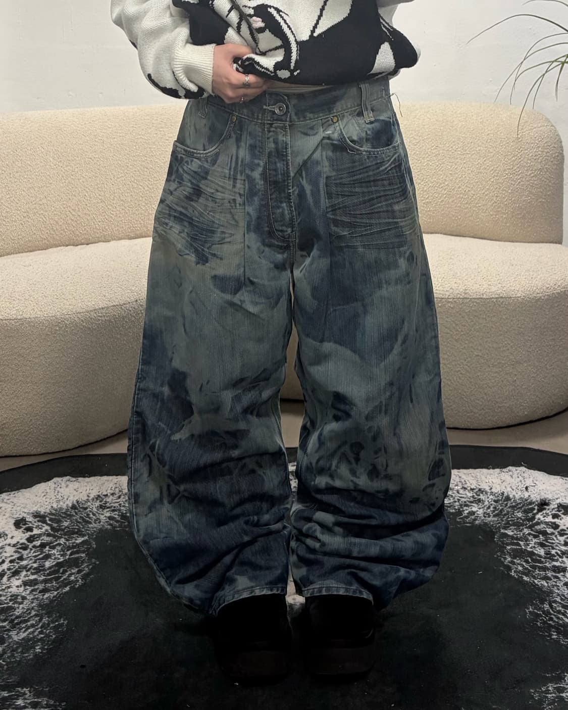 90s LEVIS 550 타이다이 데님와이드팬츠 상품이미지2