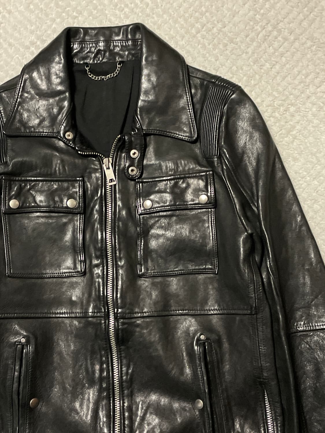 광희시장 웨스턴 무드 램스킨 양가죽 2WAY 바이커 포켓 레더 자켓 상품이미지3