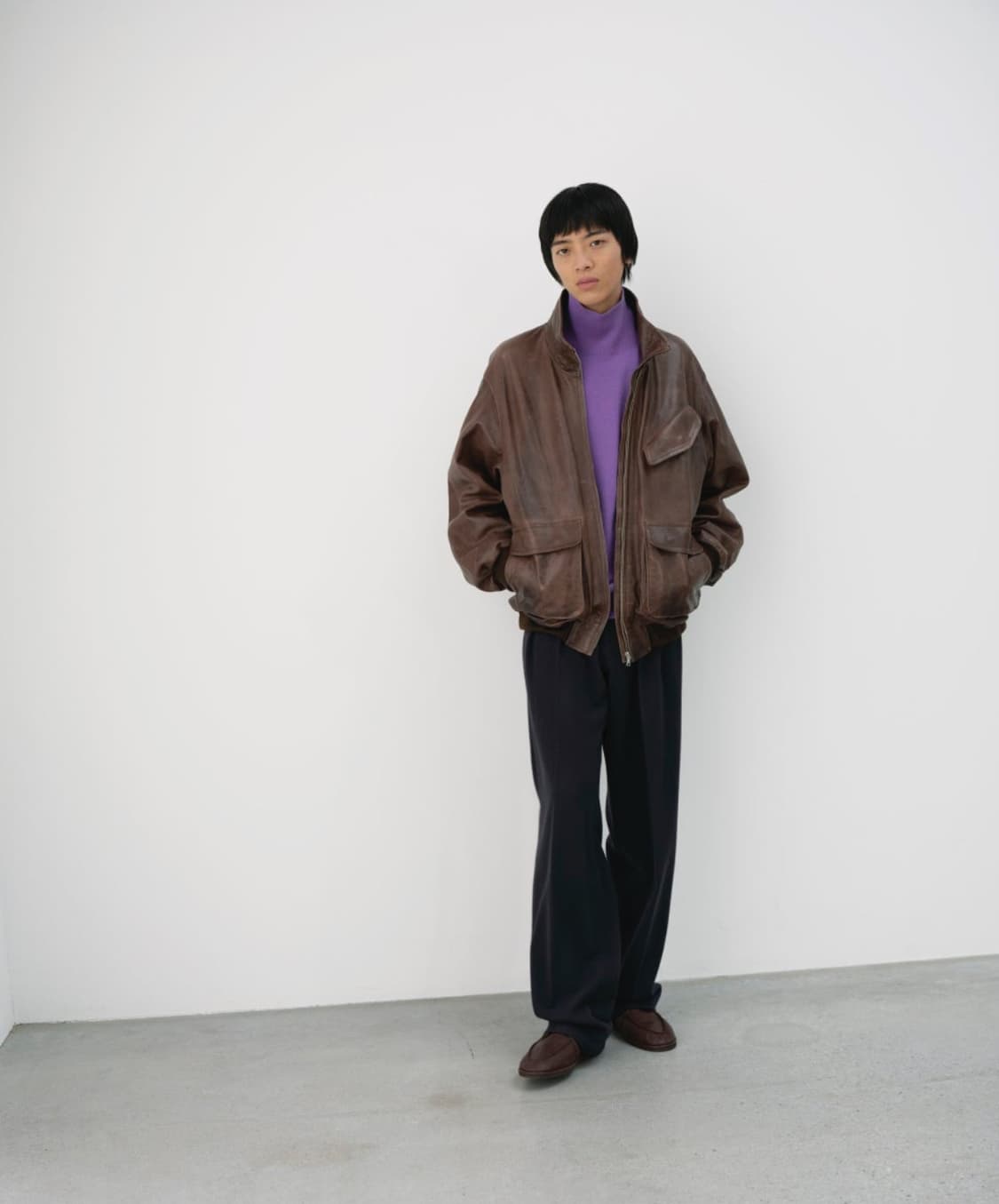 오라리 헤비 램 레더 블루종 다크브라운 4사이즈 상품이미지3