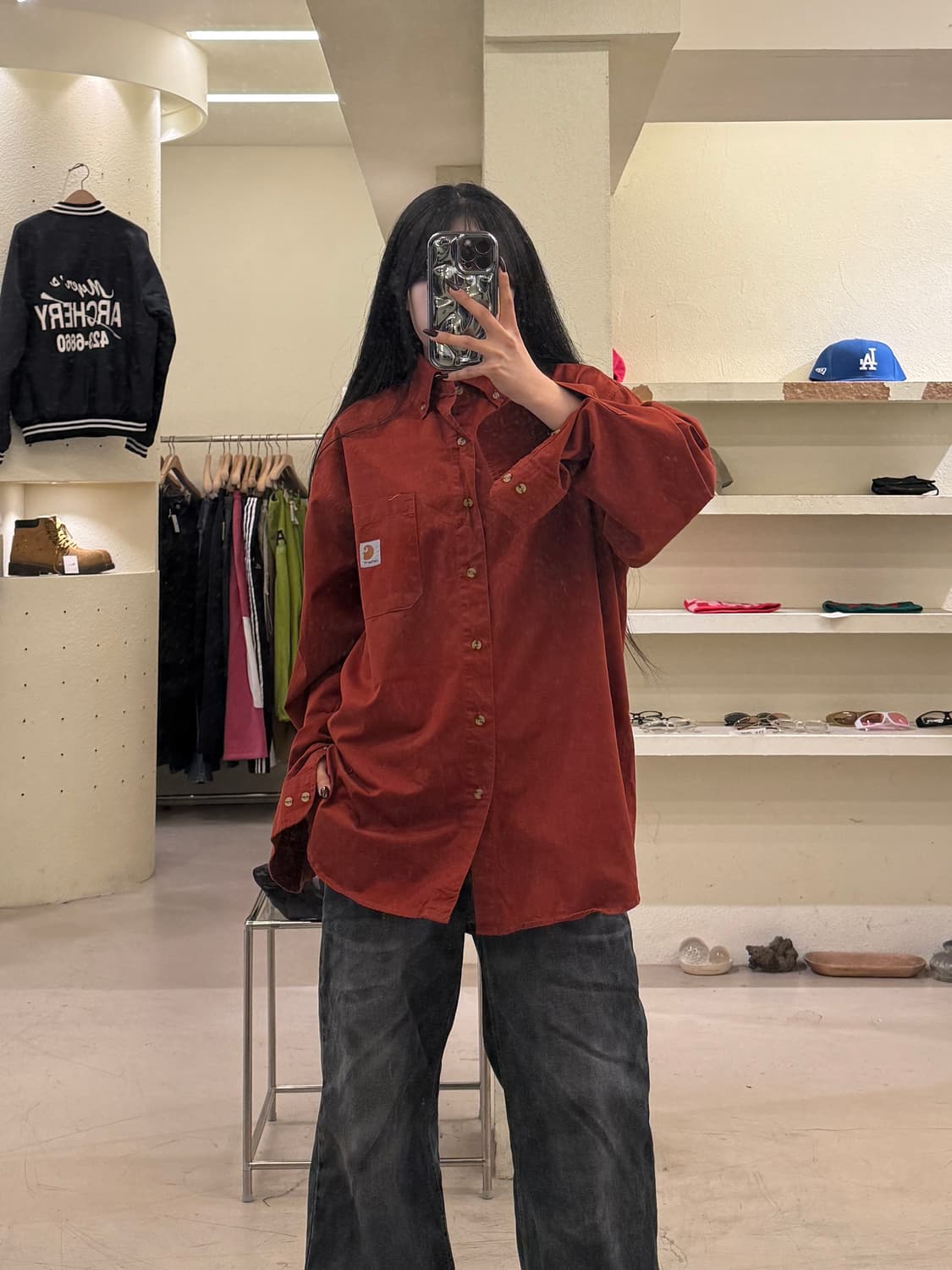 칼하트 버튼다운 워크 셔츠 레드오렌지 U1376 상품이미지1