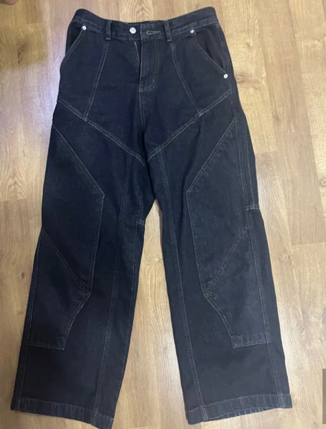 꼼파뇨 CPGN 믹스드 절개 와이드 데님 팬츠 블랙 상품이미지5