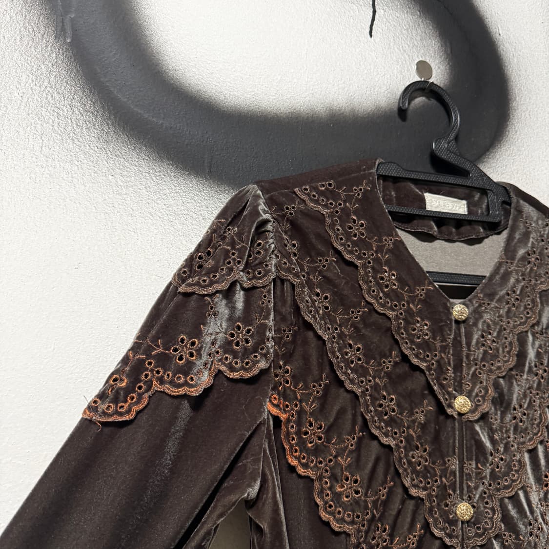 VTG 빈티지 에스닉 딥브라운 벨벳 레이스 레이스 가디건 자켓 상품이미지4