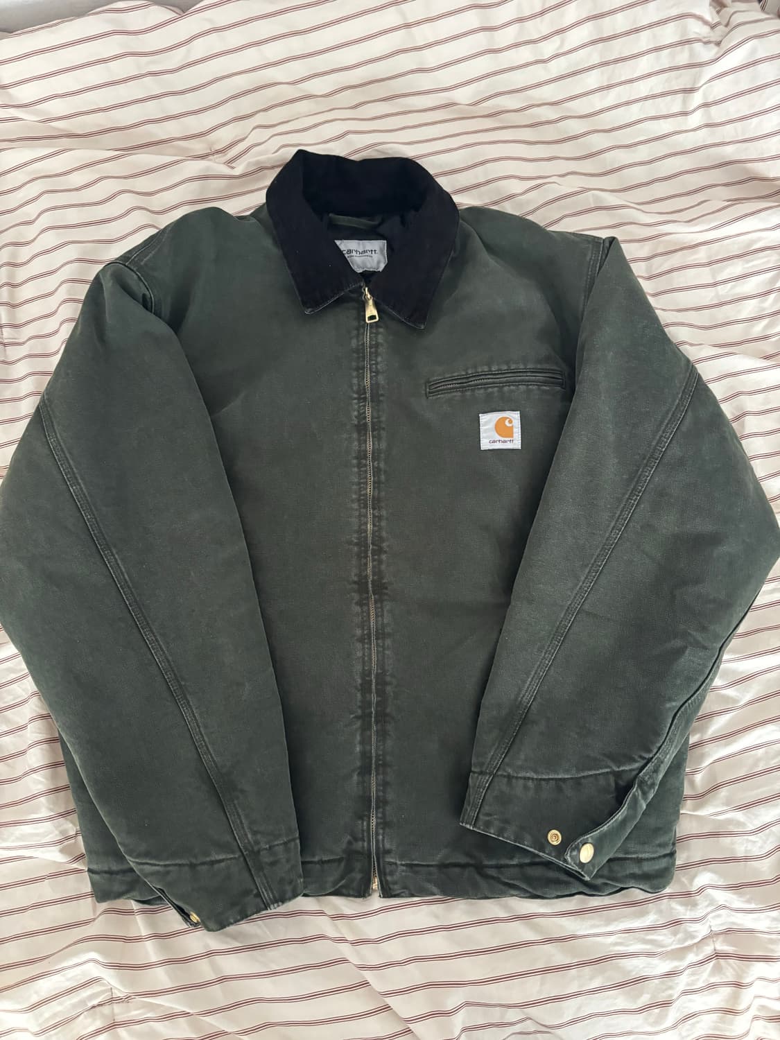 [L] 칼하트 WIP OG 디트로이트 자켓 올리브 블랙 스톤 캔버스 - 상품이미지1