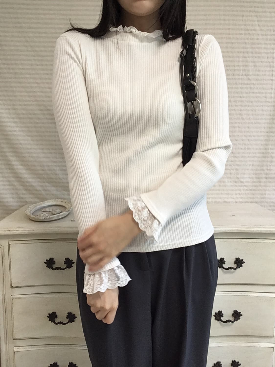 빈티지 화이트 레이스 디테일 롱슬리브 y2k 스트릿 갸루 펑키 일본빈티지 상품이미지3