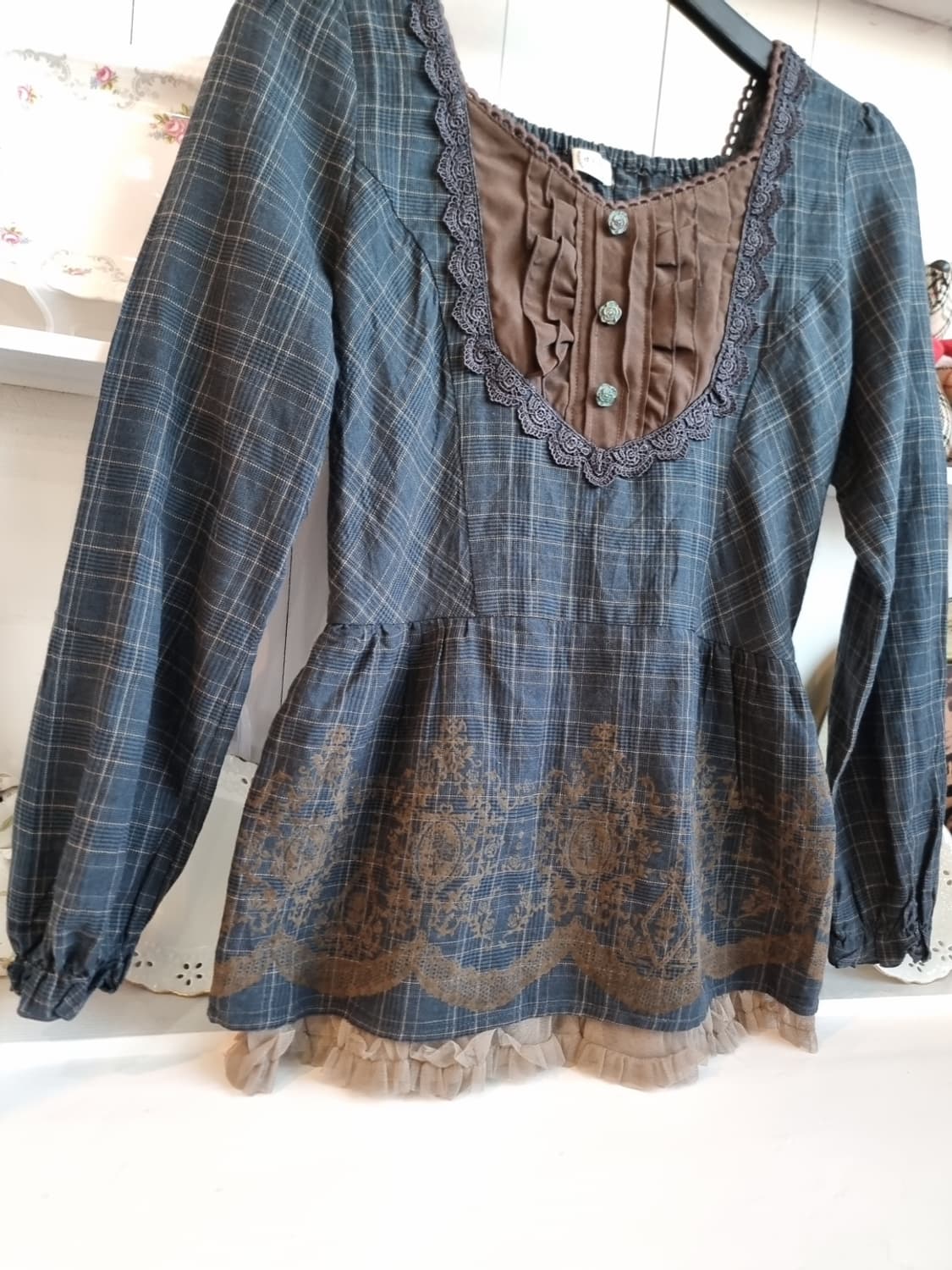 axes femme 클래식 체크 프릴 블라우스 상품이미지3