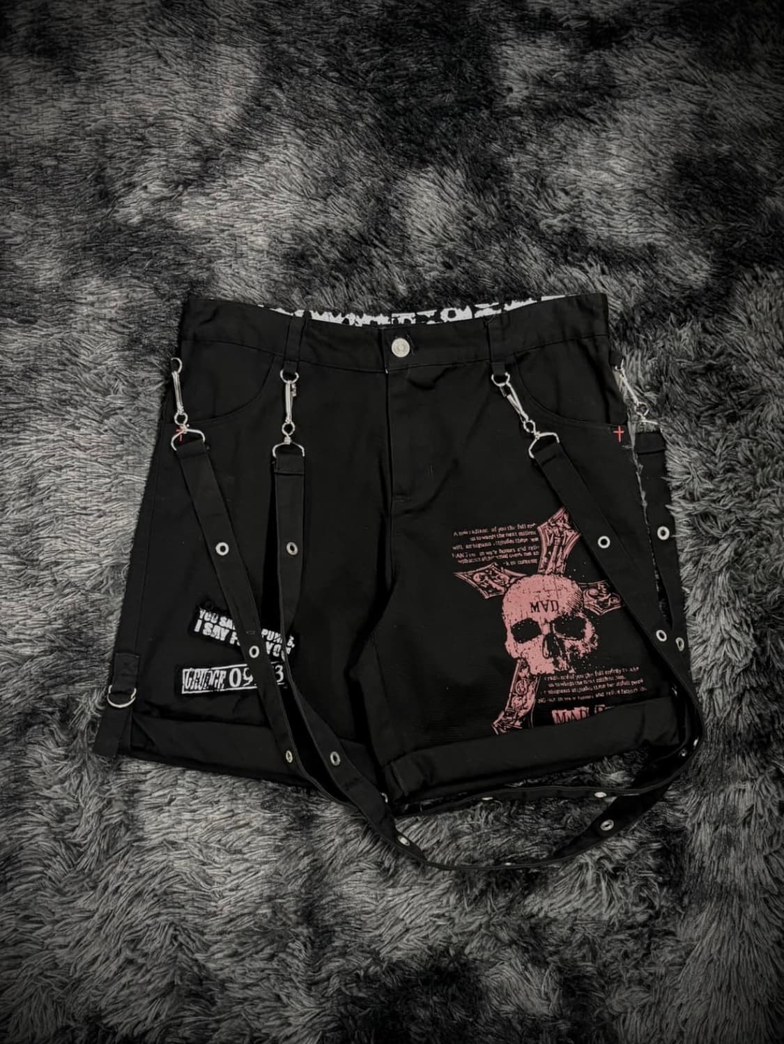 Mad Punks 스컬 프린팅 서스펜더 숏팬츠 상품이미지1