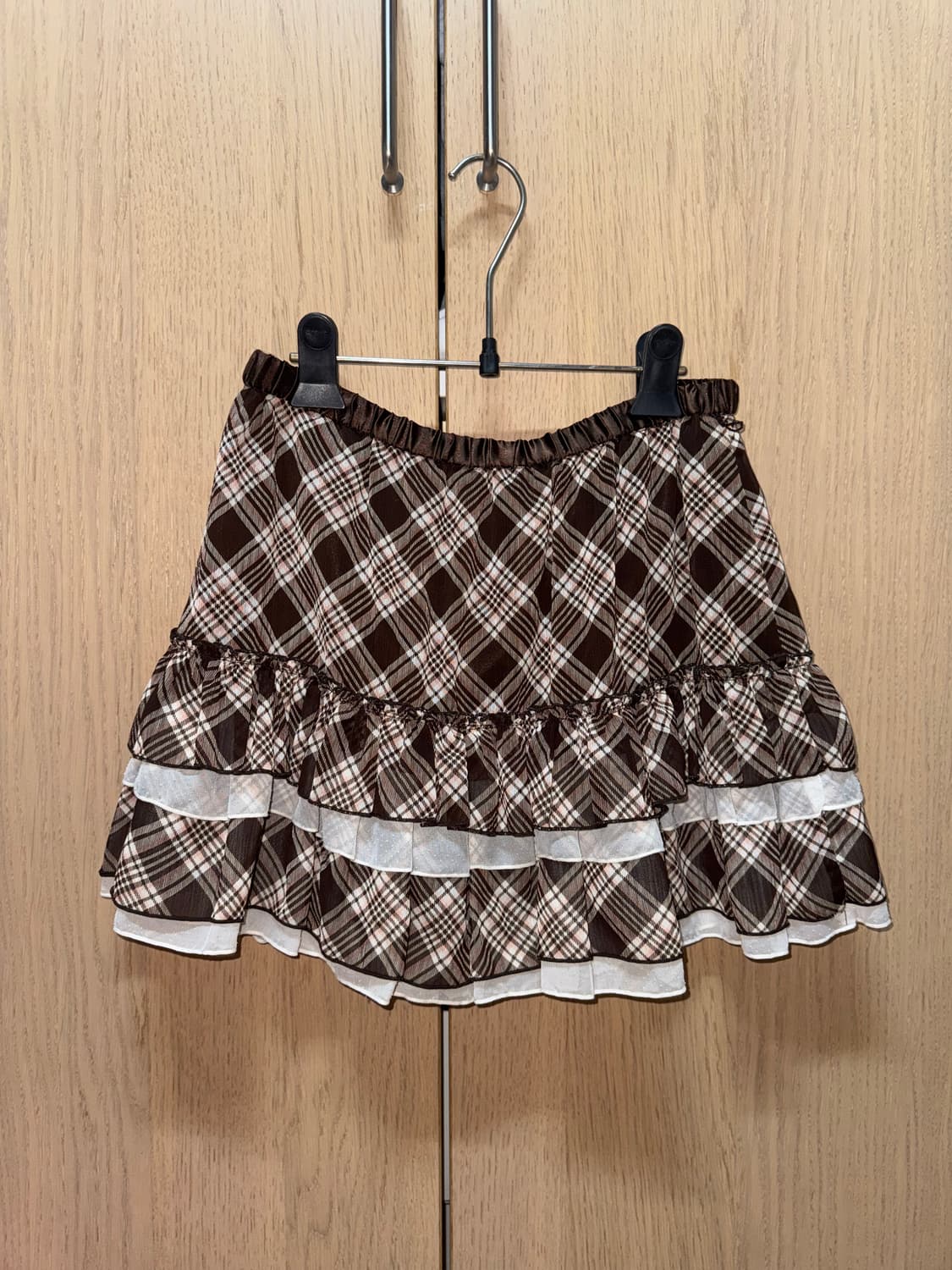 딸기초코 브라운 체크 프릴 레이스 스커트  상품이미지1