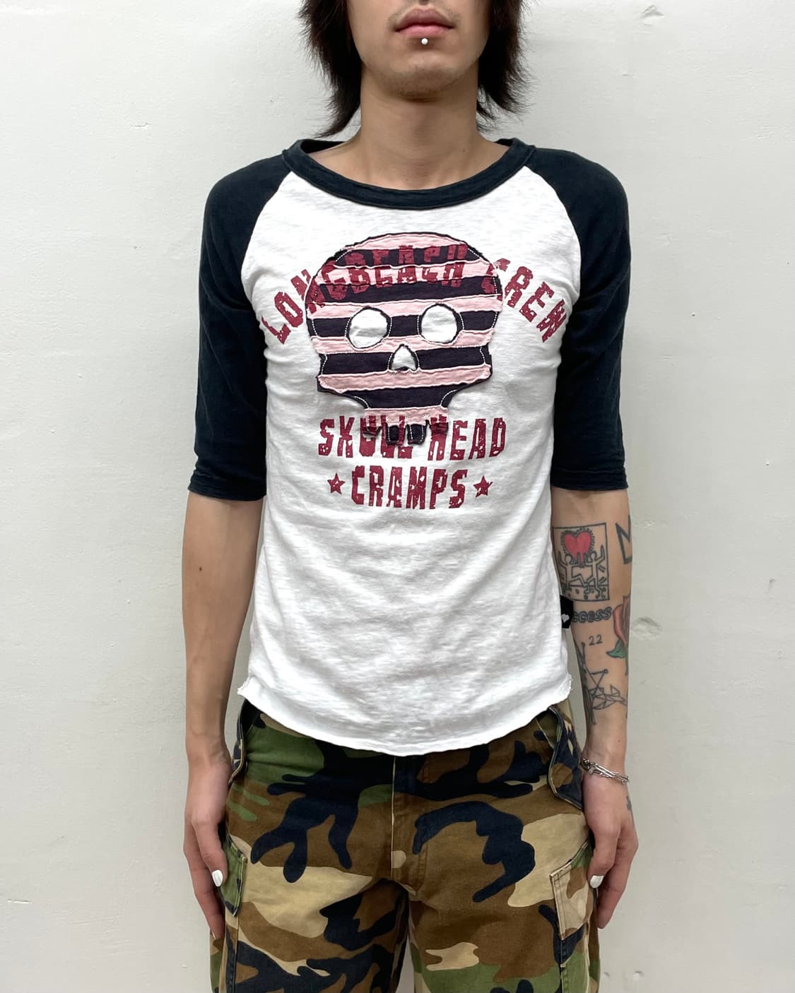 Stripe Skull Patchwork Half Long Sleeve  상품이미지1