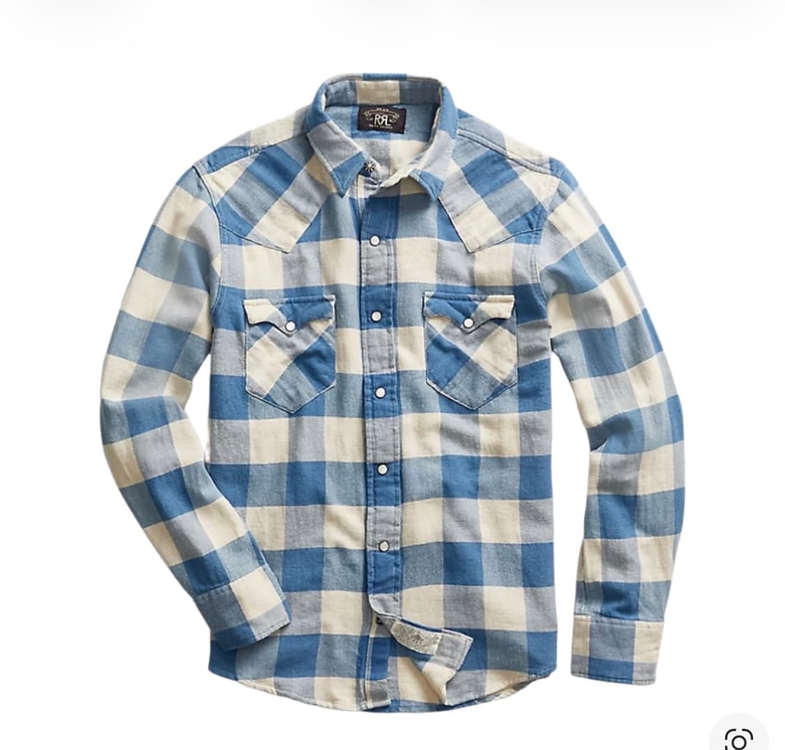 rrl 더블알엘 슬림핏 플래드 트윌 웨스턴 셔츠 인디고 크림 상품이미지1
