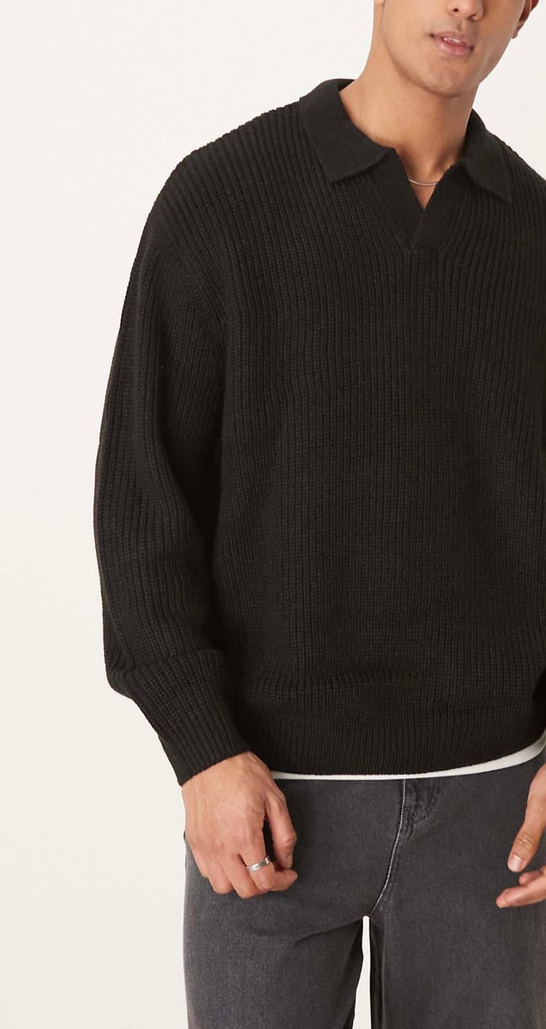 ASOS DESIGN 오버사이즈 니트 폴로 블랙 / S 상품이미지3