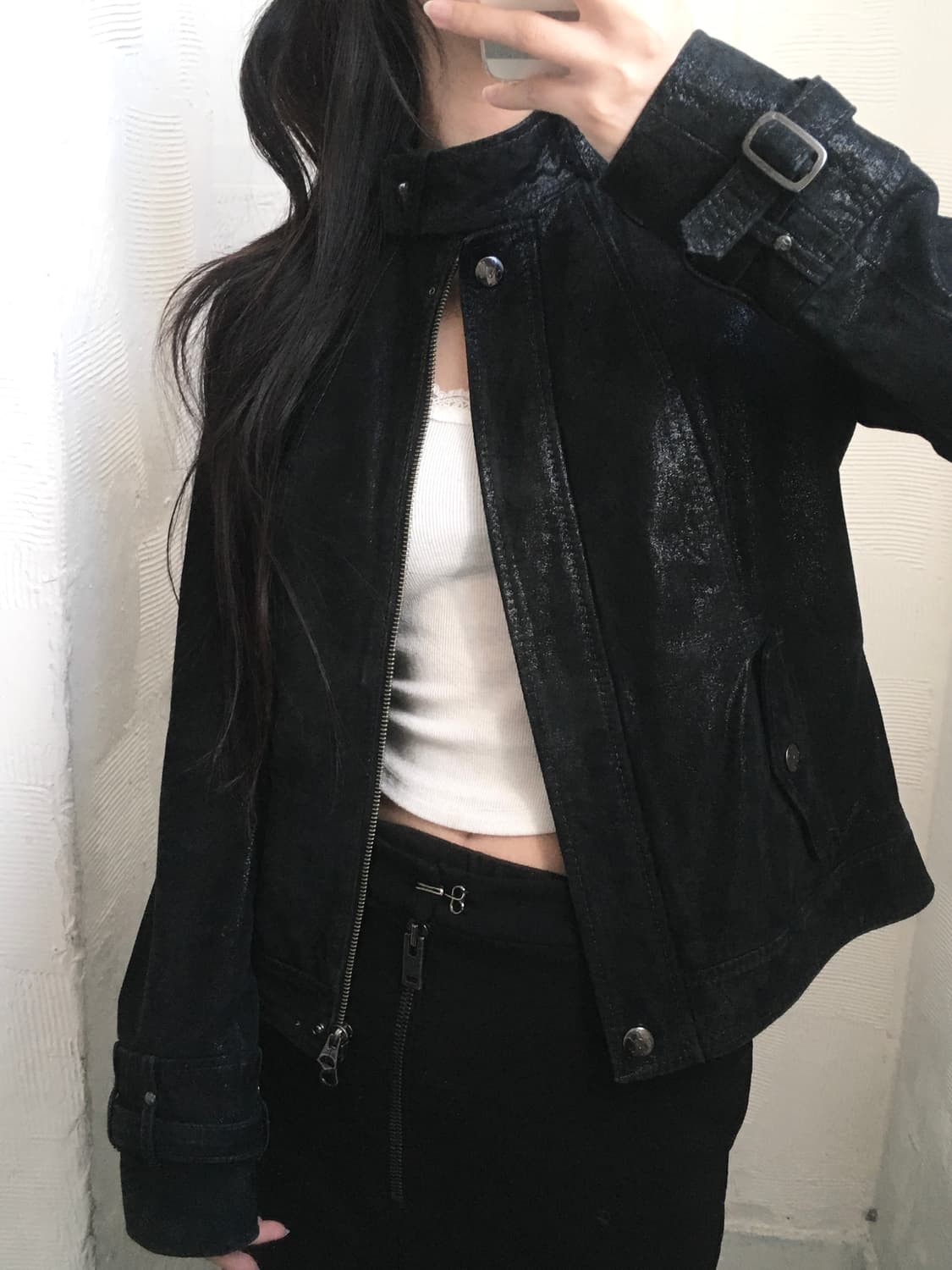 Armani Exchange 아르마니 익스체인지 블랙 글리터 레더 자켓 상품이미지1