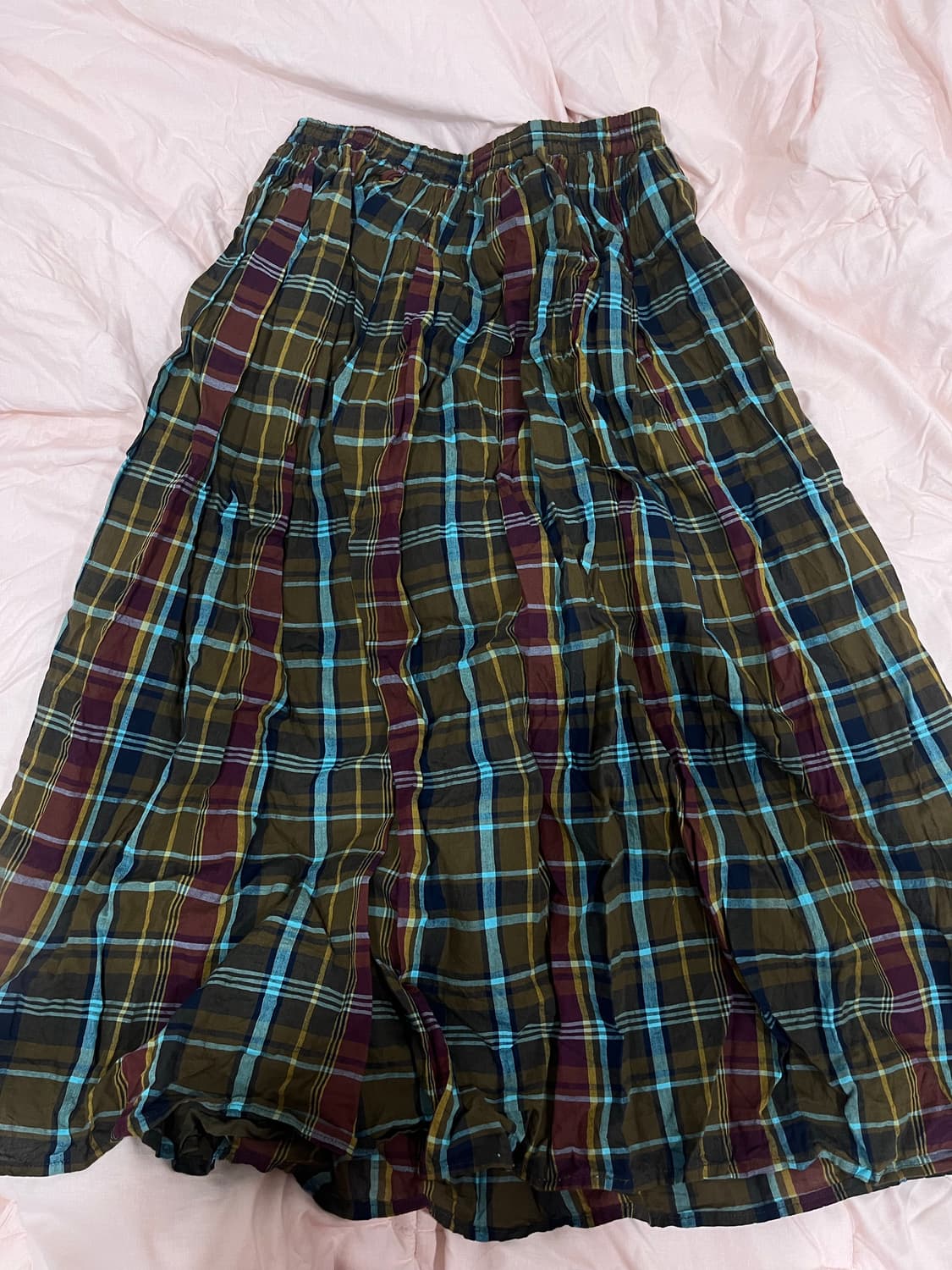 모리걸 로리즈팜 체크 카키 롱스커트 상품이미지1