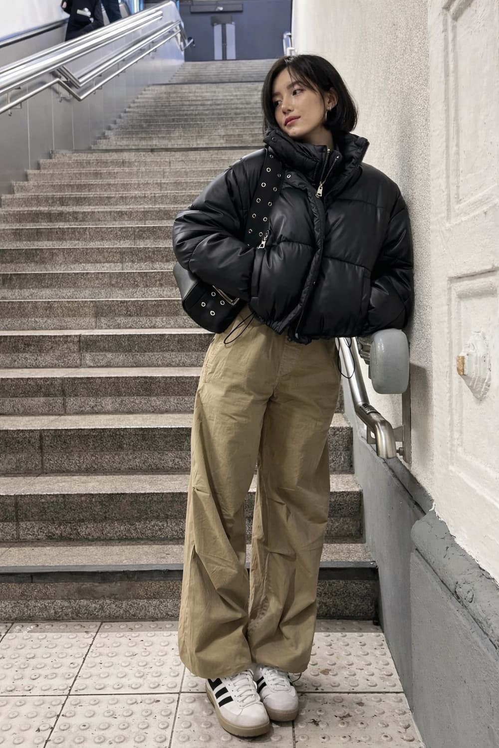 블랙 레더 숏패딩 free size 상품이미지1