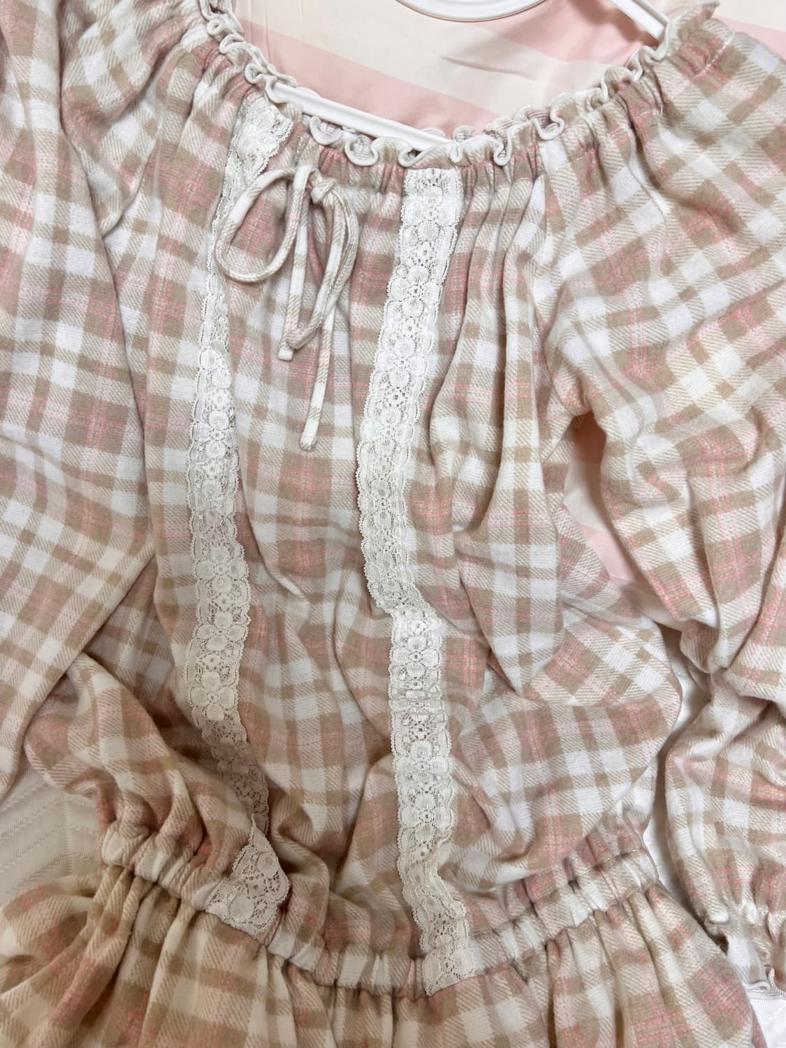 리즈리사 고전 체크 원피스 라떼갸루 히메갸루 오프숄더 핀터 상품이미지2