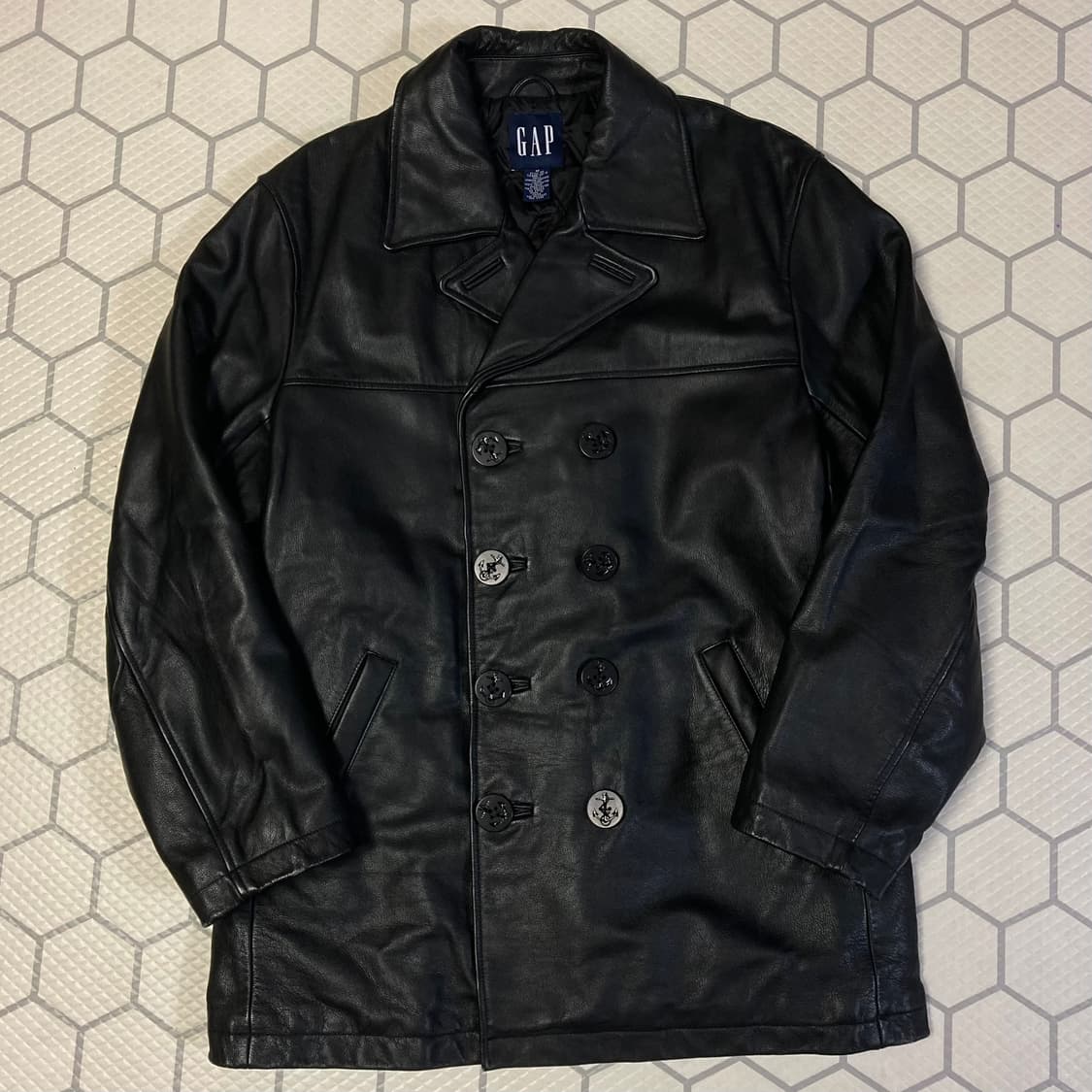 (M) 90s 갭 레더 피코트 블랙 올드갭 상품이미지3