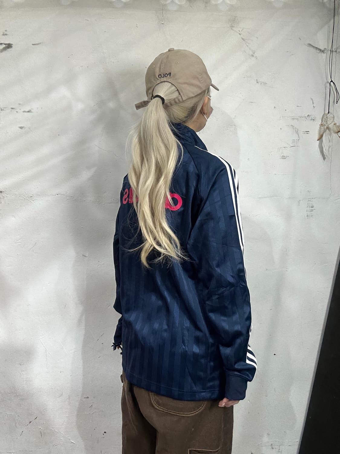 아디다스 핑크 로고 네이비 화이트 삼선 트랙탑 져지 L 상품이미지5