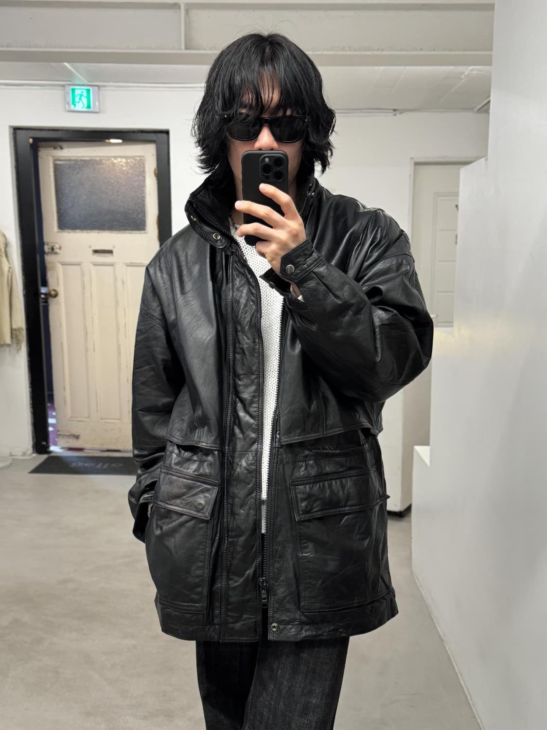 오버사이즈 레더 자켓 상품이미지1