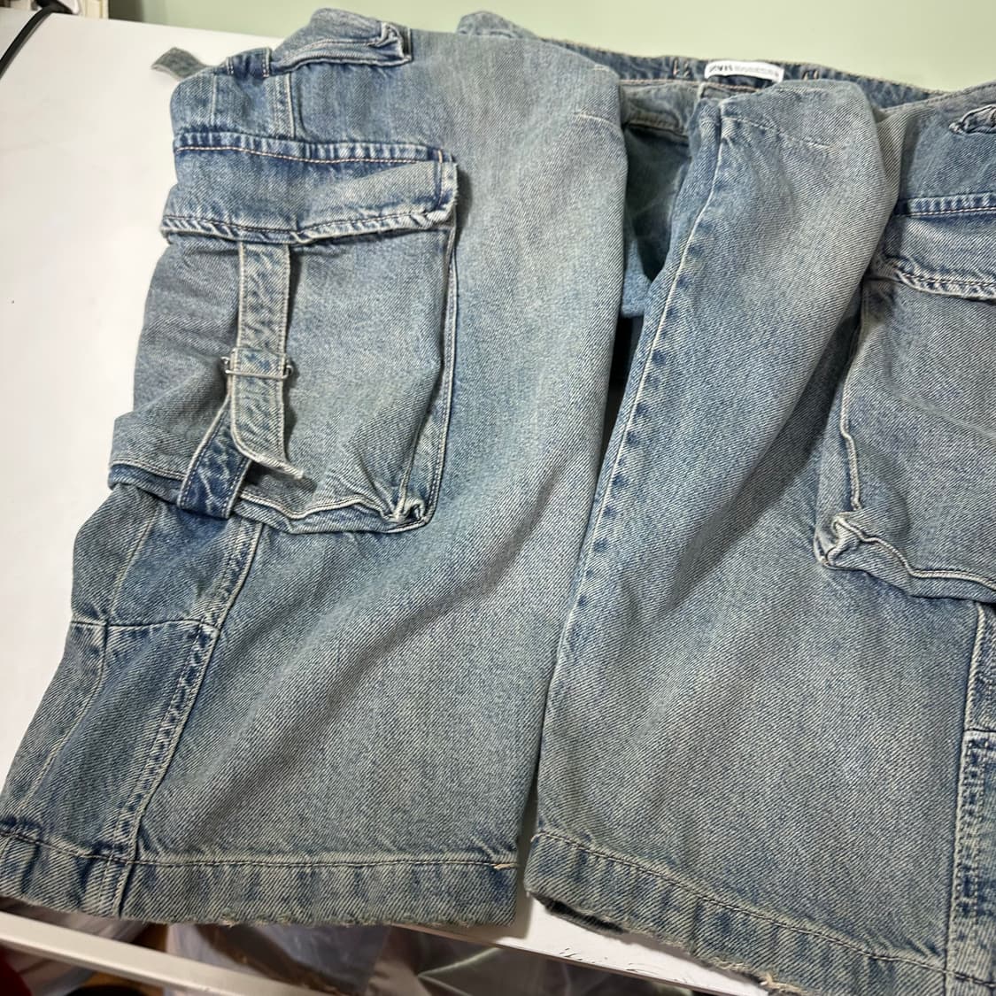 L-XL 자라 맨 빈티지워시드 와이드핏 카고 버클 데님팬츠 상품이미지5