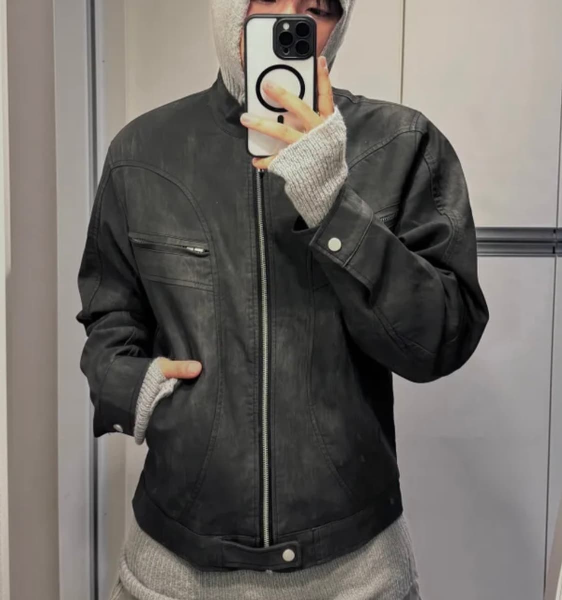 스크레치 바이핑 레더 자켓 상품이미지1