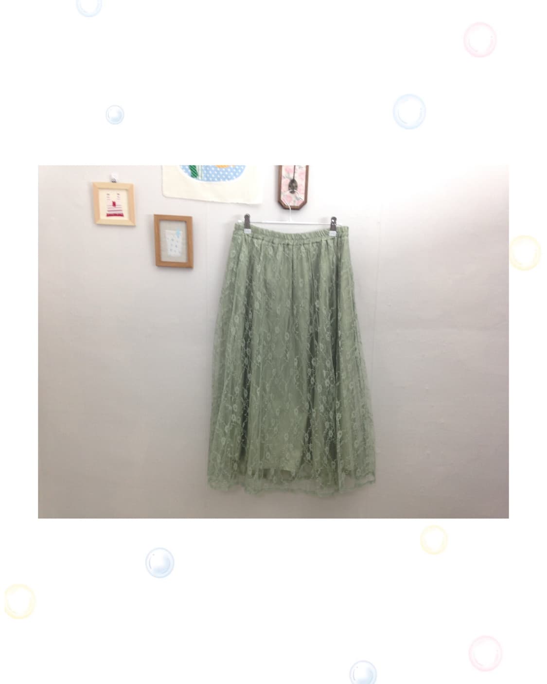 올리브 그린 레이스 롱 스커트 상품이미지1