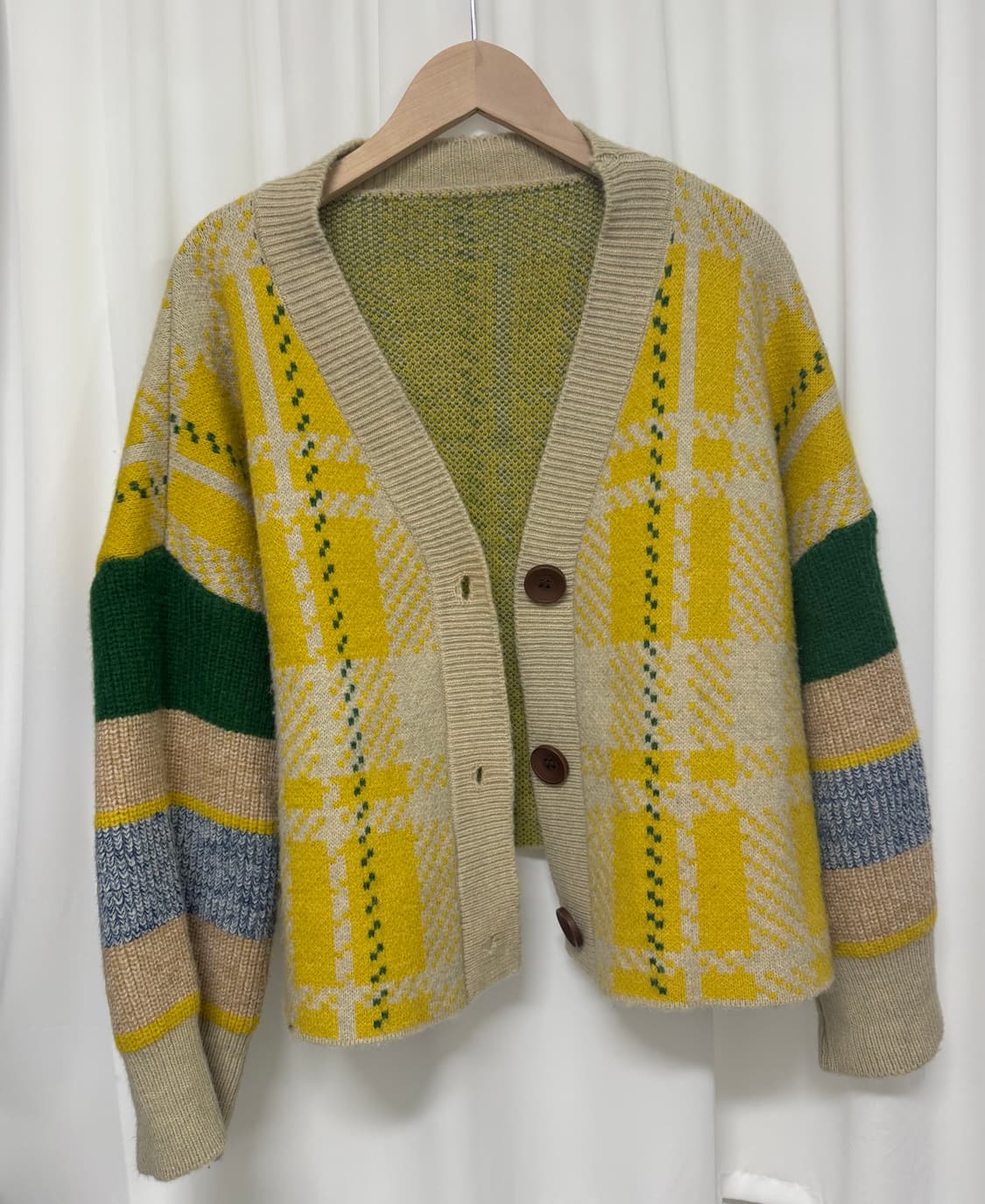 반에이크 체크 배색 가디건 상품이미지1