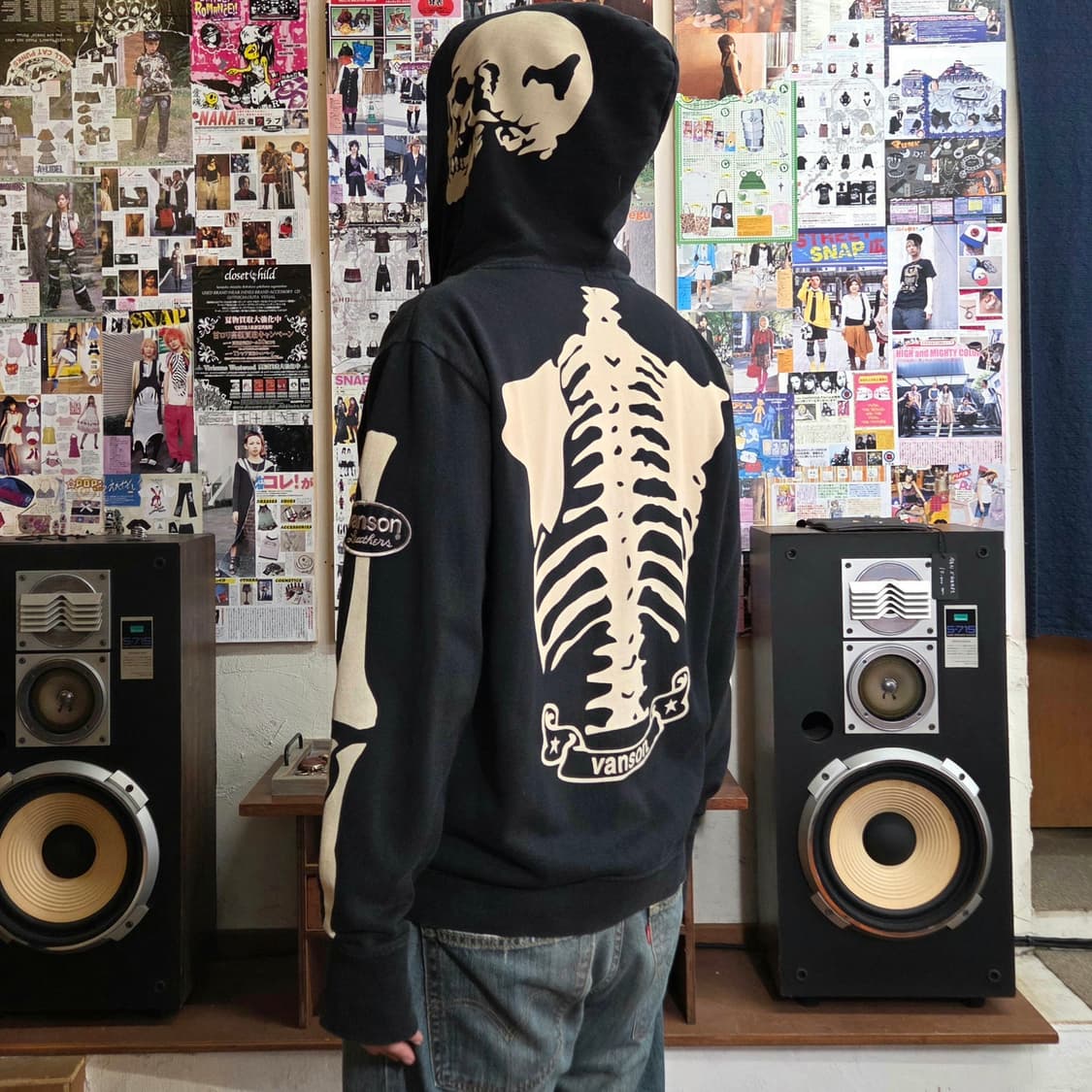 밴슨 레더 본 프린팅 풀 마스크 워머 후드집업 상품이미지1