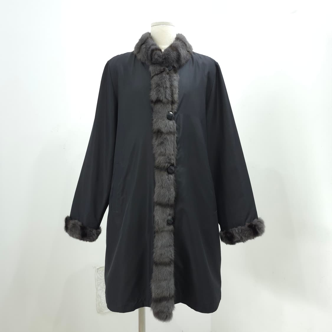 프리미엄 리버시블 천연 실크 100 로리스 모피 롱 코트 상품이미지2