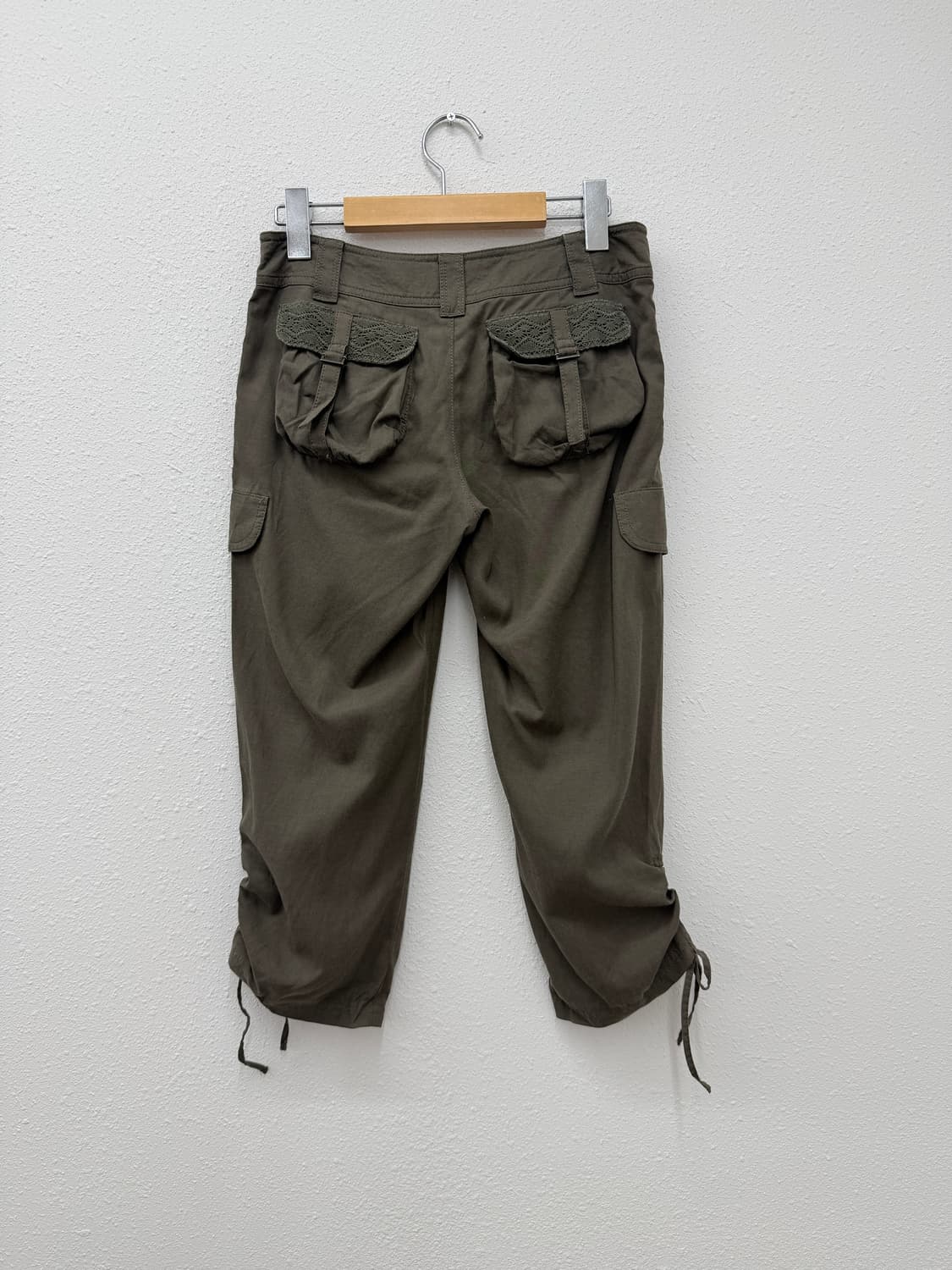 빈티지 카키 셔링 리본 카프리 팬츠 상품이미지2