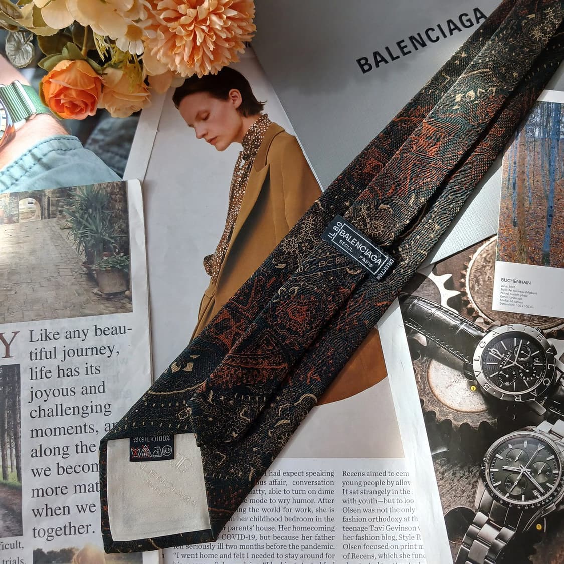 발렌시아가 실크 다크그린 페이즐리 넥타이 8.7cm A+등급 A19581 상품이미지5