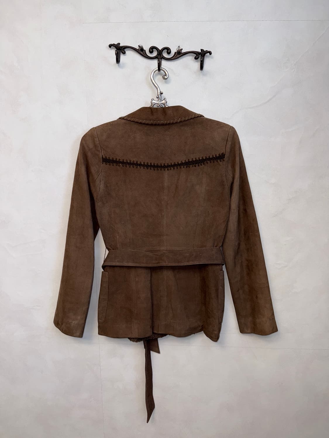 Brown goat skin suede stitch belt blazer 상품이미지3
