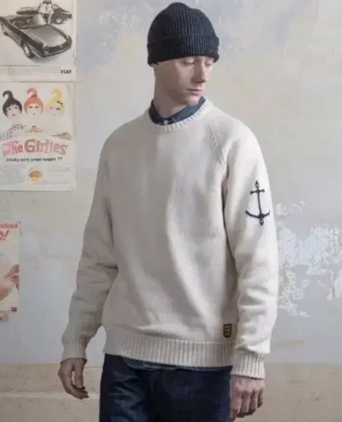 [L] 건지울른스 크루넥 코튼 스웨터 에크루 상품이미지1