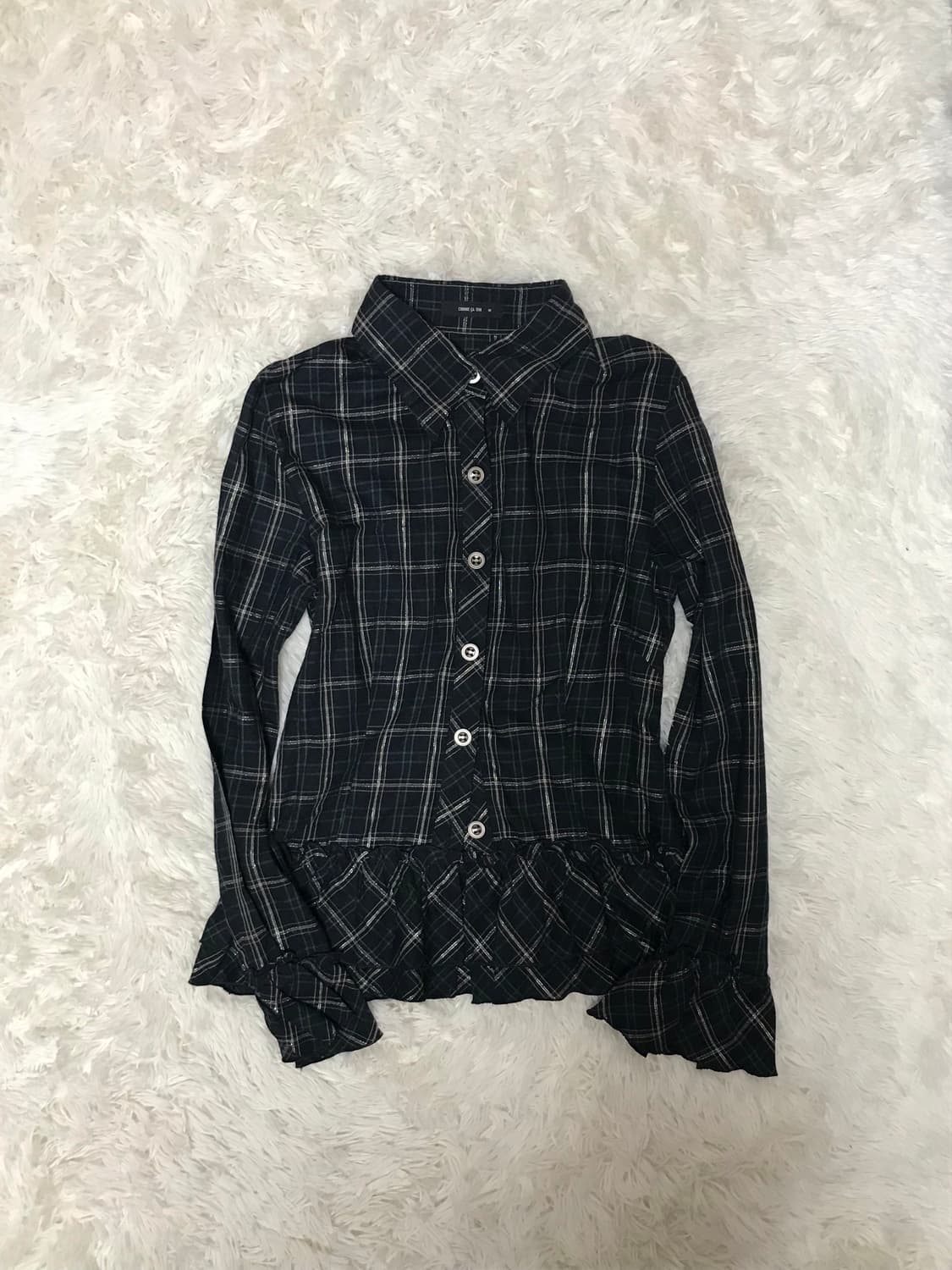 일본빈티지 꼼싸이즘 글리터 프릴 디테일 셔츠 상품이미지1