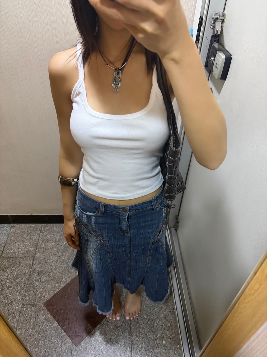 JPN Gored Washed Denim Skirt Mid Blue 상품이미지6