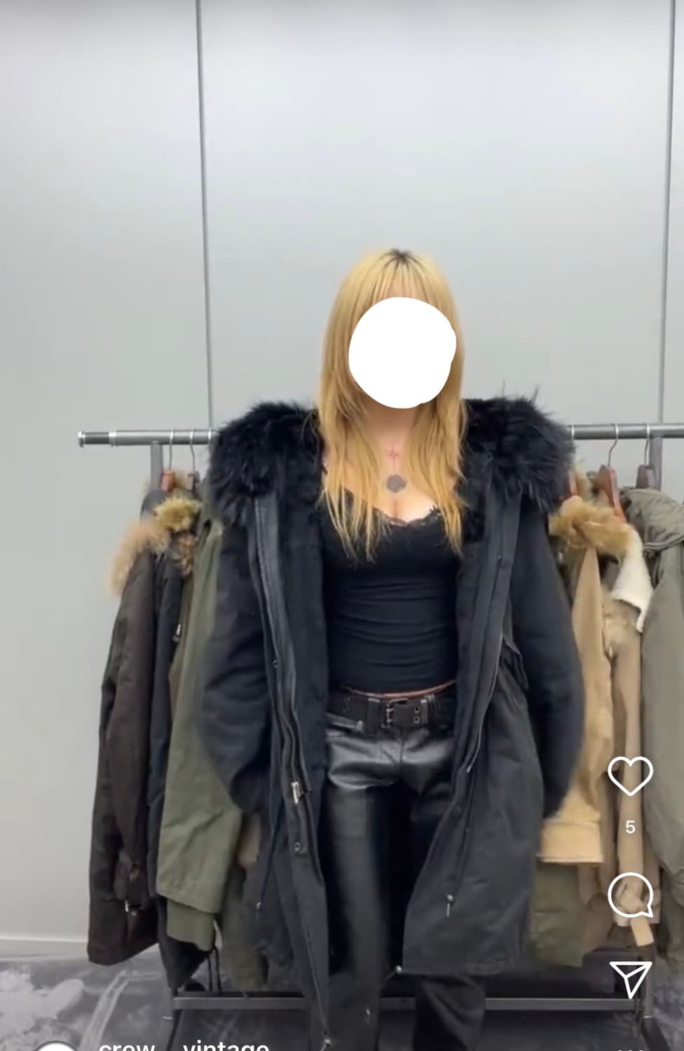크루빈티지 y2k 블랙퍼 후드 롱 야상 점퍼 상품이미지1