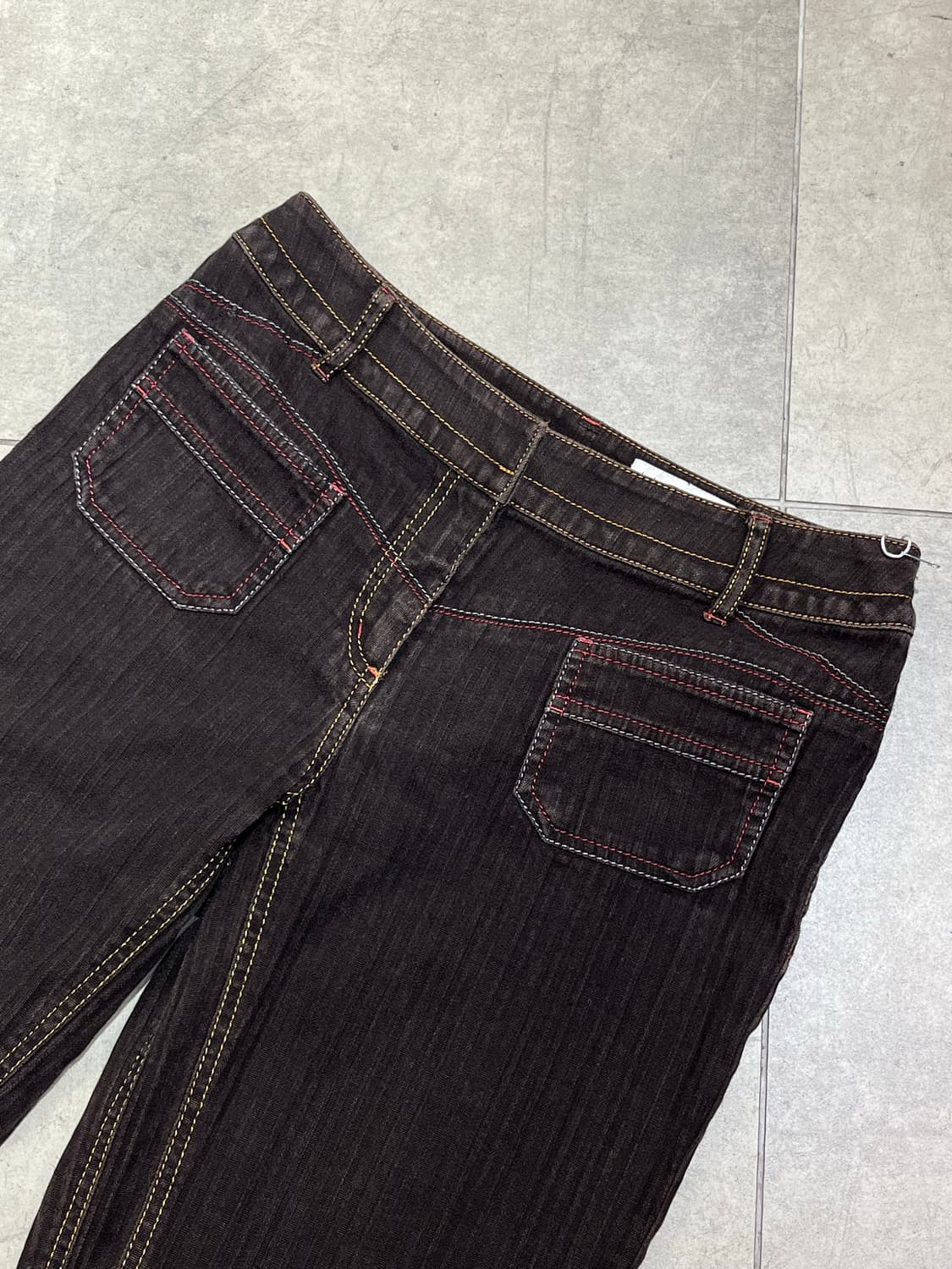 일본 빈티지 레드 스티치 스트라이프 세미 부츠컷 코튼 팬츠 상품이미지5