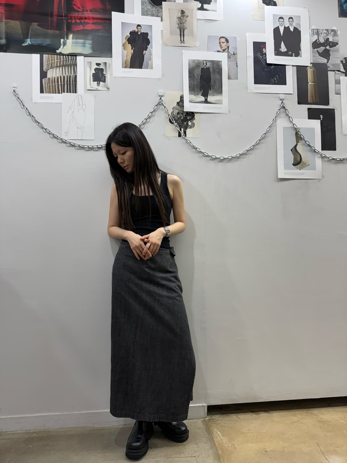 요지 야마모토 누아르 폴드 데님 롱 스커트 상품이미지5