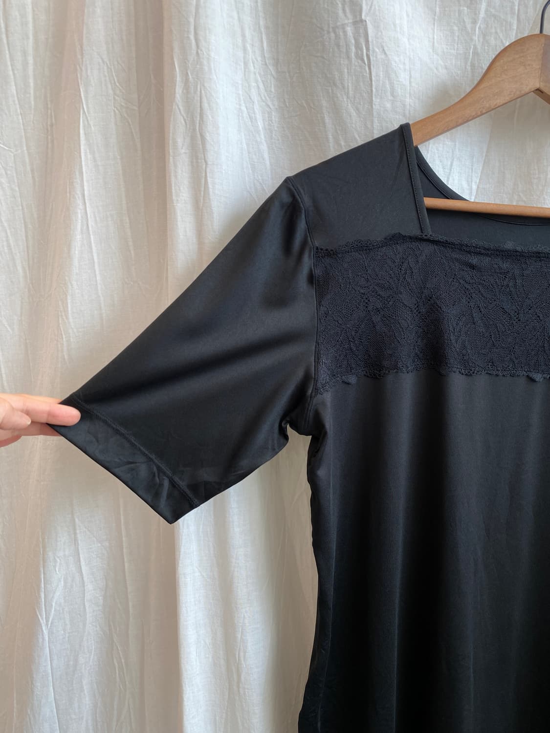 블랙 레이스 스퀘어 반팔티셔츠(L) 상품이미지6