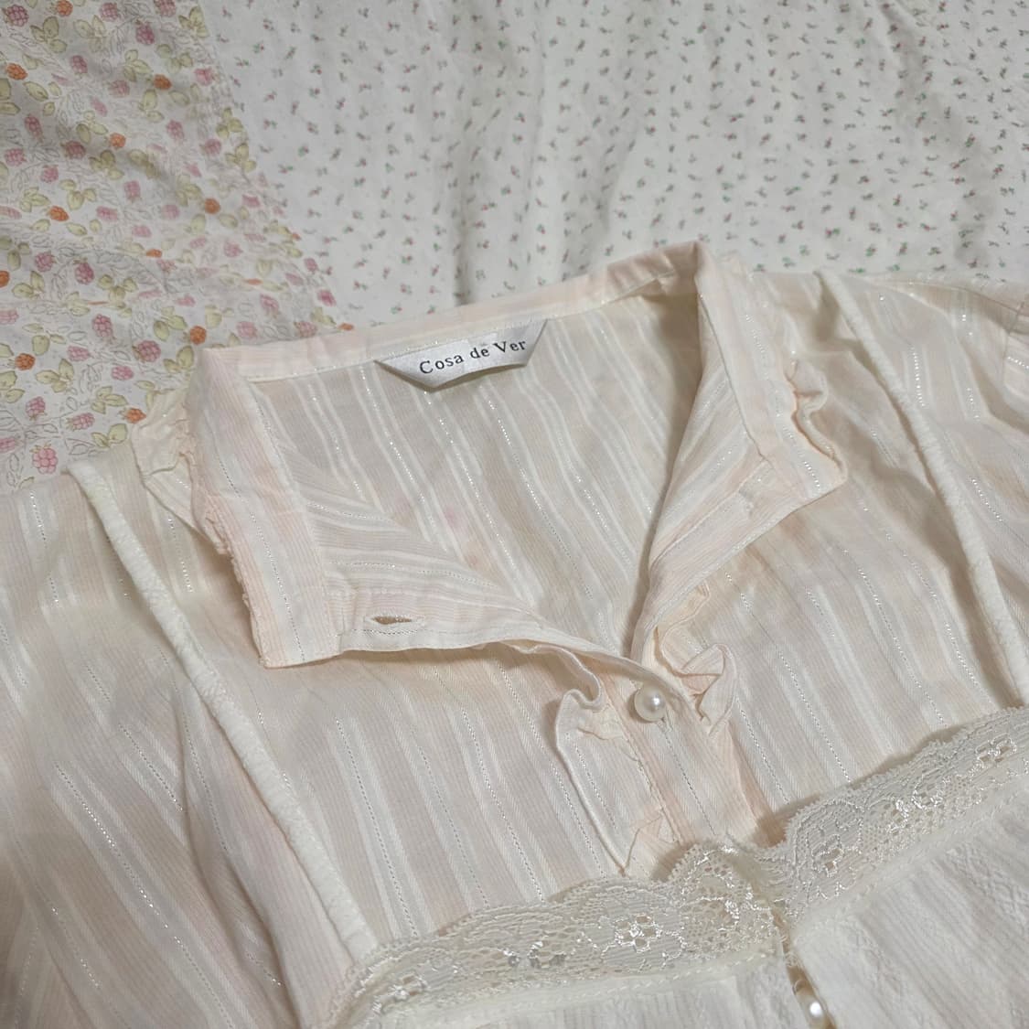 빈티지 핑크 실버 스트라이프 레이스 셔츠 슬립 세트 히메갸루 일브 상품이미지4