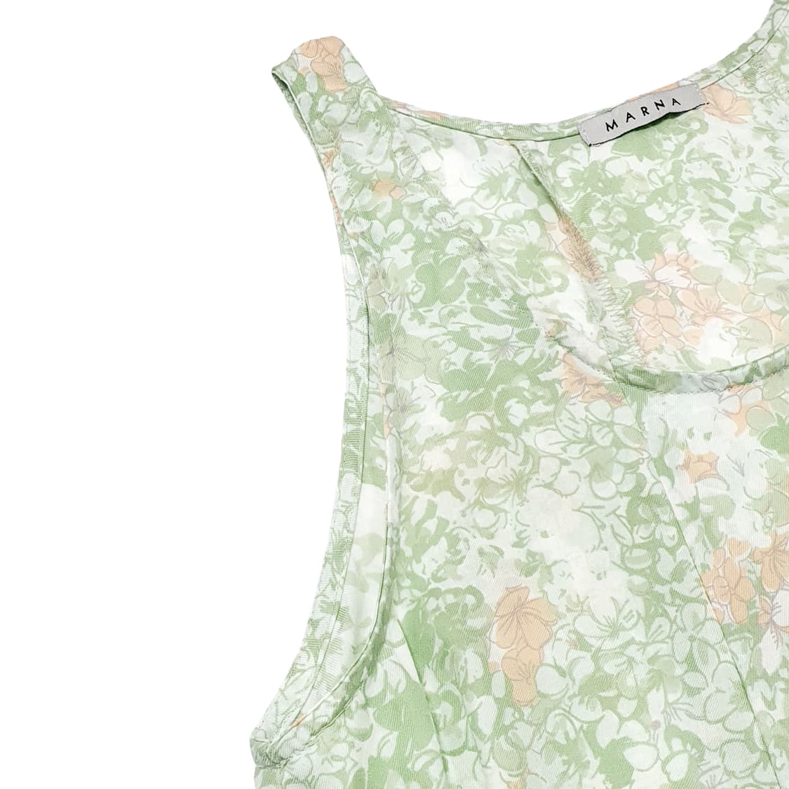 언발 플로럴 레이어드 슬리브리스 롱 탑 그린 상품이미지4