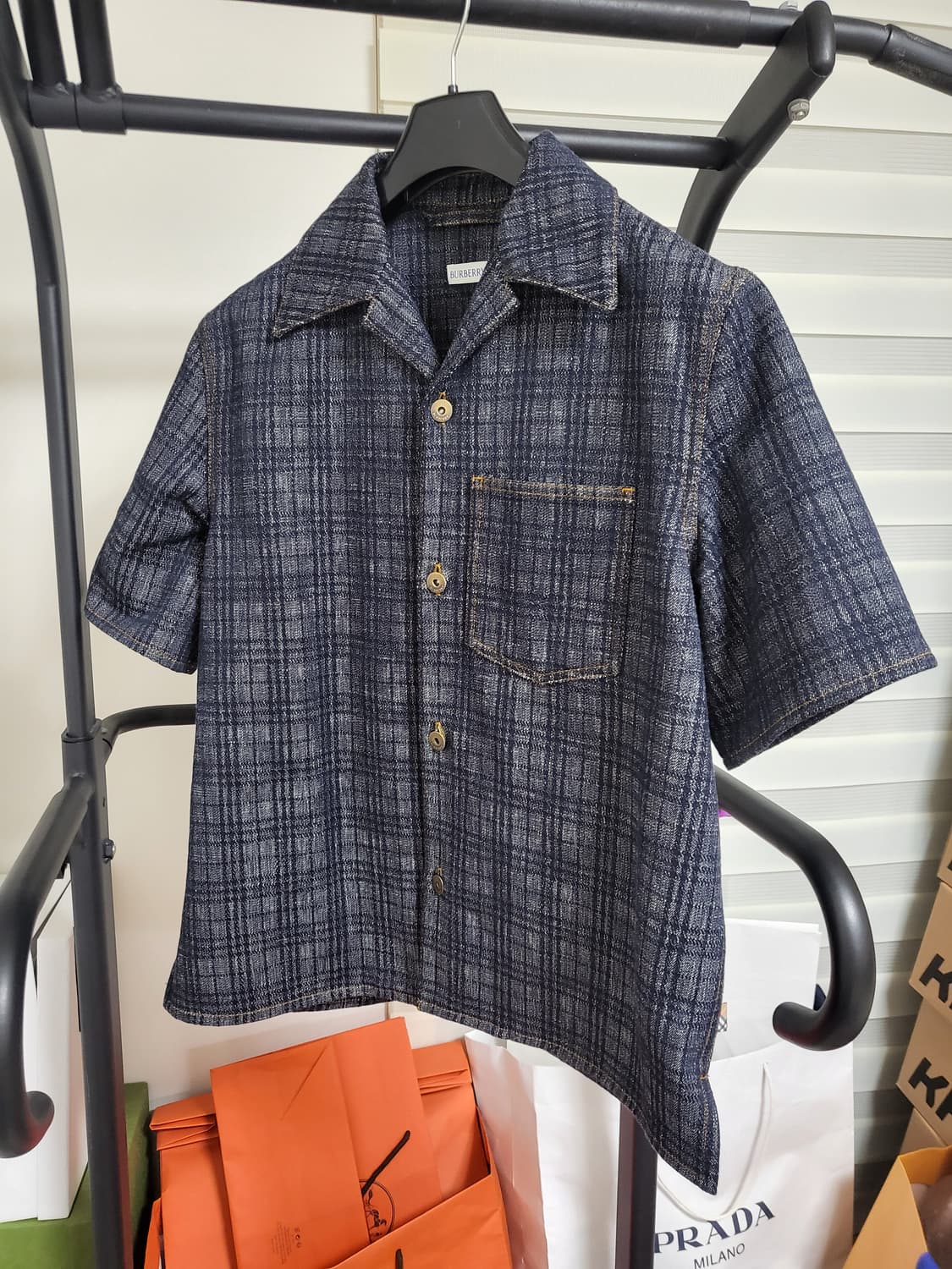 25SS 버버리 반팔 체크 데님셔츠 m 상품이미지1