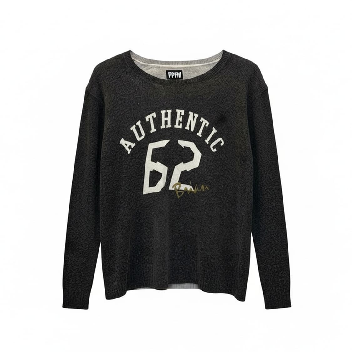 PPFM 애슬레틱 레터링 울 니트 자카드 패턴 디테일 차콜 상품이미지1