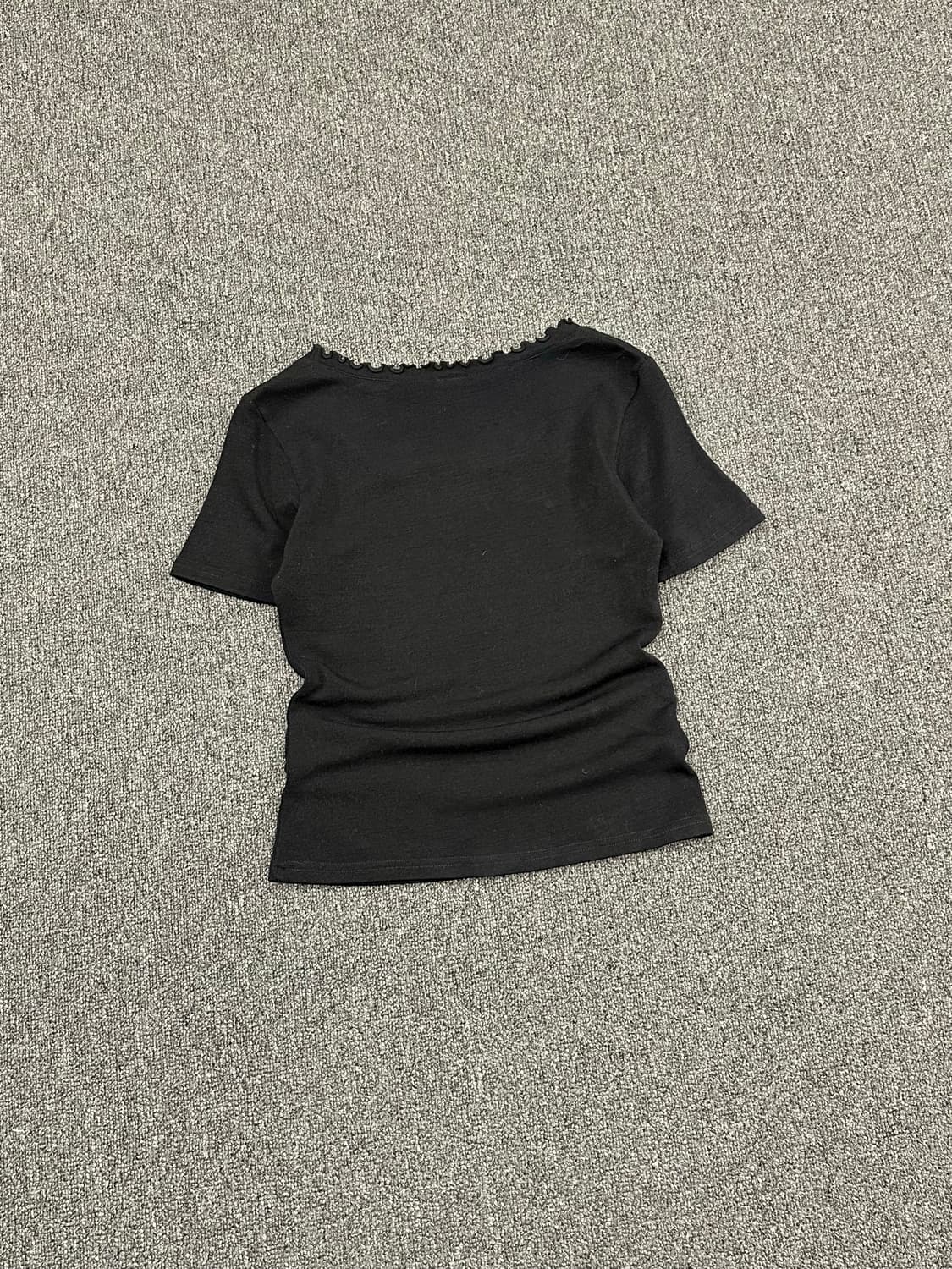 M)Japanese vintage 여성 블랙 프릴 보트넥 반팔 상품이미지4