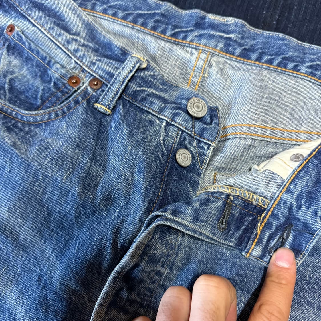 웨어하우스 Lot 세컨핸드 1101 유즈드 워시 미디움 인디고 34 상품이미지2